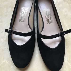 Salvatore Ferragamo black suede Mary Jane